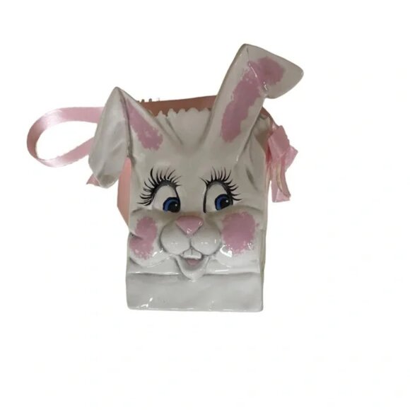 Vtg 1991 Goody Bag handmade ceramic Bunny with 3D face fun vase planter gift EUC - Picture 7 of 10